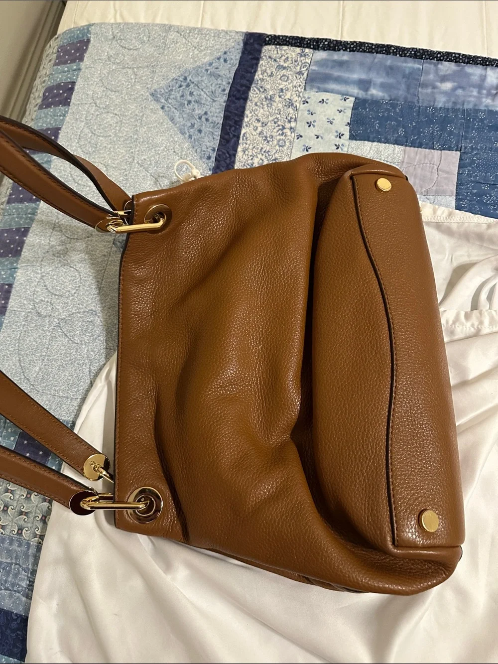 Michael Kors Tan Pebbled Leather Duffel Bag with Gold Hardware